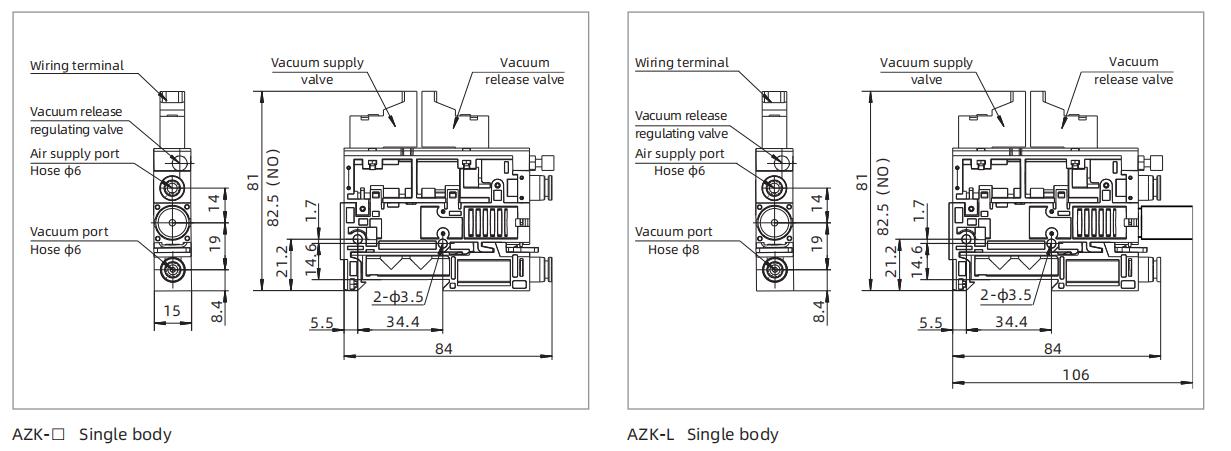 AZK Integrated Vacuum Generator Dimensions